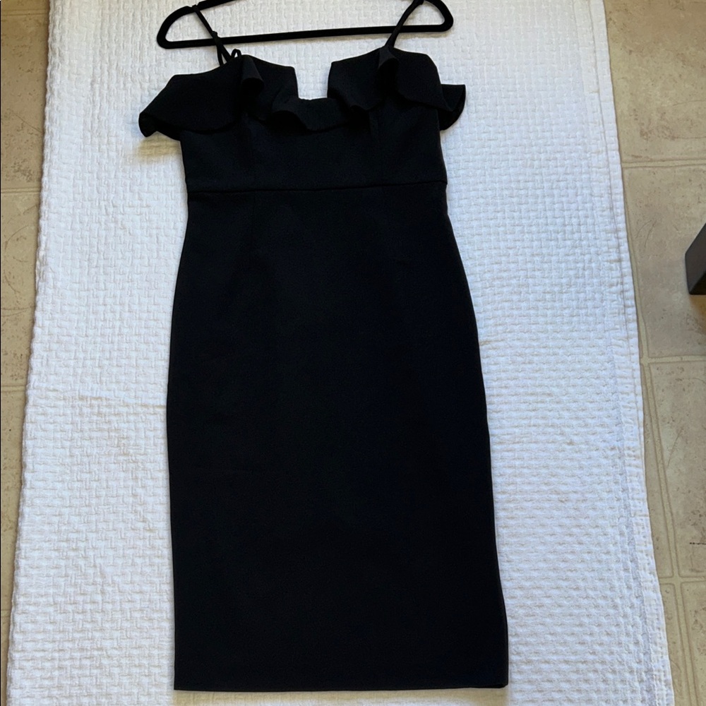 Bardot Black Midi Dress with Ruffle Detail